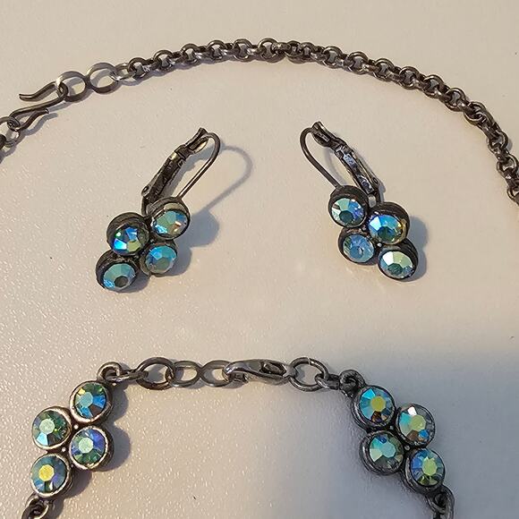 Vintage AB Rhinestone Jewelry Set - Necklace, Bracelet & Earrings Estate - Picture 3 of 10